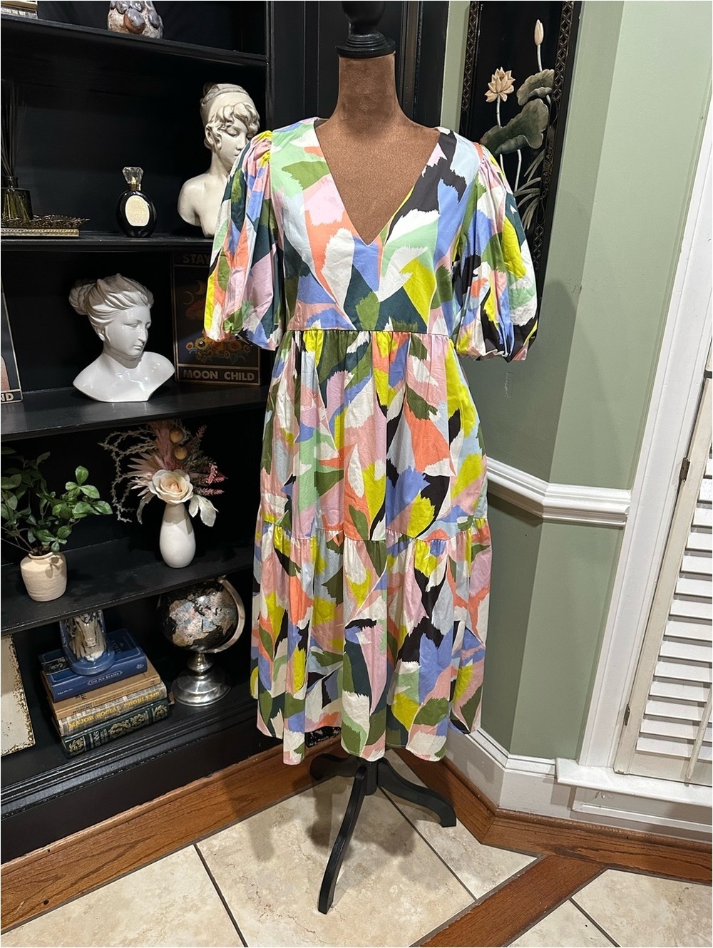CROSBY by Mollie Burch “Brawley” Midi Dress – Poinciana Brushstroke Print Size S